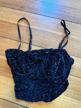 Black Velvet Leopard-Embossed Bustier Top